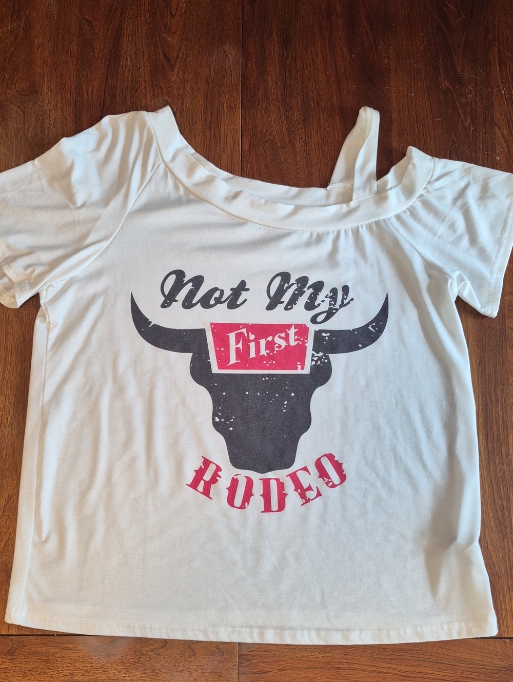 SHEIN White Graphic 'Not My First Rodeo' Tee with Black Bull and Red Accents